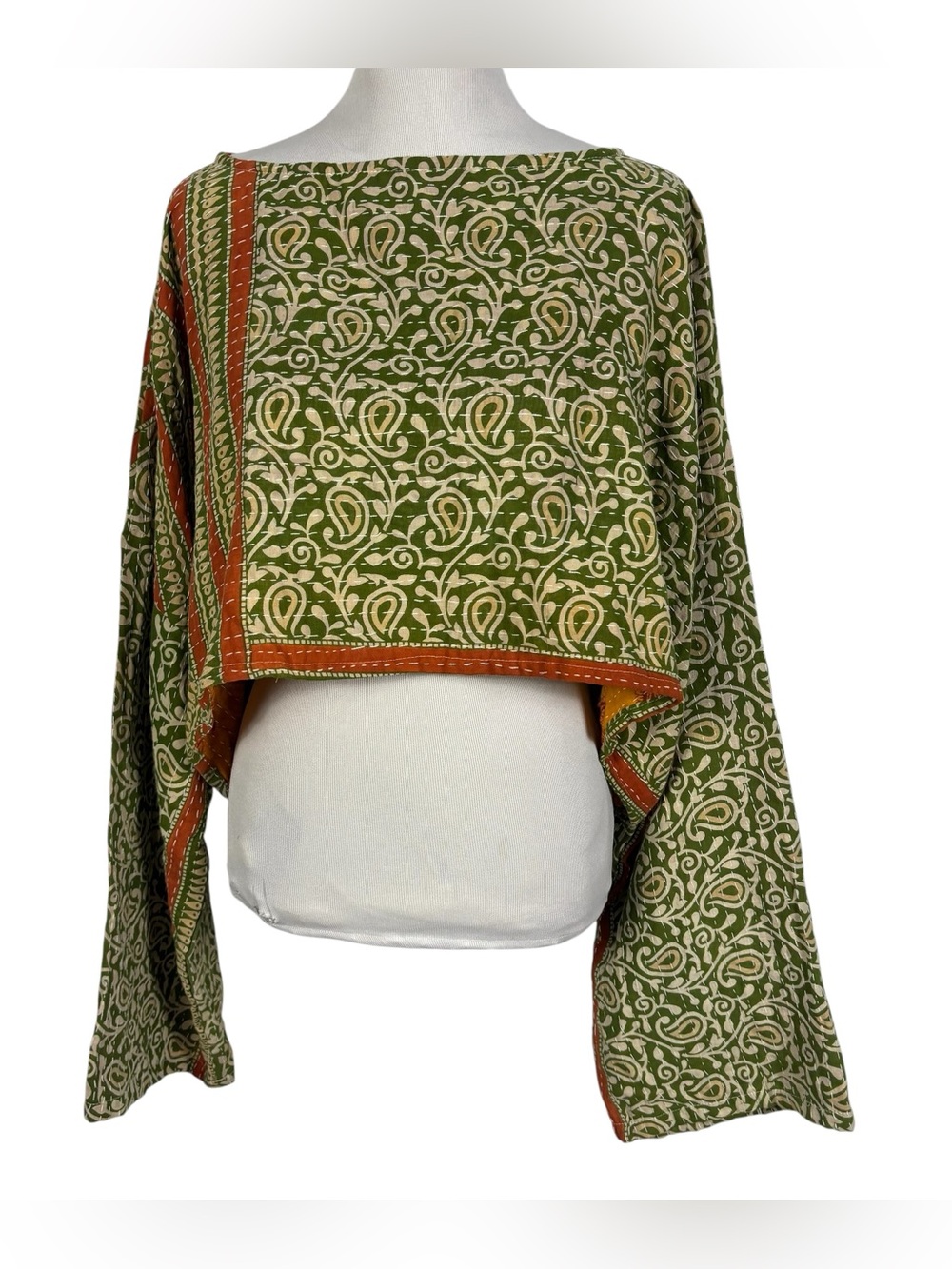Kantha Bae Crop Top Long Sleeve Shirt Hippie Boho Festival Free Size One Size